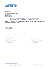 2020 Half Year Results Announcement