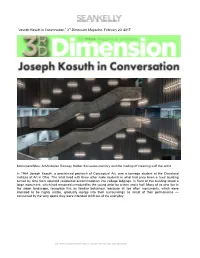 Joseph Kosuth in Conversation,” 3Rd Dimension Magazine, February 20, 2017