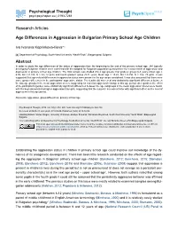Research Articles Age Differences in Aggression in Bulgarian Primary