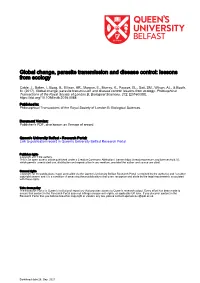 Global Change, Parasite Transmission and Disease Control: Lessons from Ecology