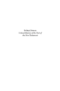 Richard Simon Critical History of the Text of the New Testament New Testament Tools, Studies and Documents