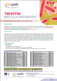 TB/NTM MOLECULAR DIFFERNTIATION D E P a R T M E N T O F M O L E C U L a R B I O L O G Y