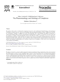 The Phenomenology and Ontology of Complexes