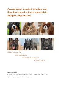 Assessment of Inherited Disorders and Disorders Related to Breed Standards in Pedigree Dogs and Cats