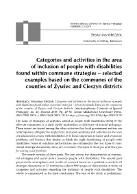 Categories and Activities in the Area of Inclusion of People With