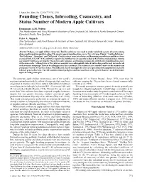 Founding Clones, Inbreeding, Coancestry, and Status Number of Modern Apple Cultivars