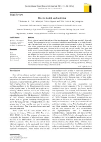 Rice in Health and Nutrition Mini Review