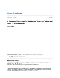 A Conceptual Framework for Digital-Asset Securities: Tokens and Coins As Debt and Equity