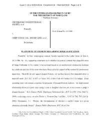 Plaintiffs Statement on Judicial Disqualification