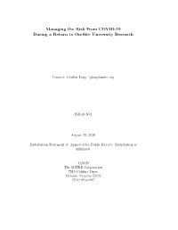 Managing the Risk from COVID-19 During a Return to On-Site University Research