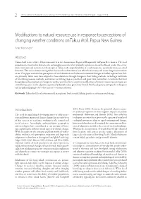 Modifications to Natural Resource Use in Response to Perceptions of Changing Weather Conditions on Takuu Atoll, Papua New Guinea