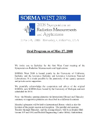 Oral Program As of May 27, 2008