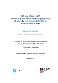 Whose Place Is It? Examining the Socio-Spatial Geography of Obesity in Young Adults for an Australian Context