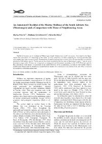 An Annotated Checklist of the Marine Molluscs of the South Adriatic Sea (Montenegro) and a Comparison with Those of Neighbouring Areas