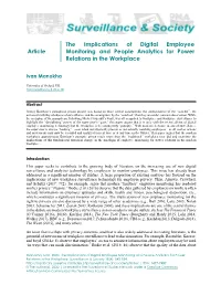 Article the Implications of Digital Employee Monitoring and People