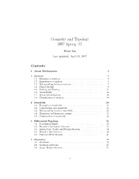 Geometry and Topology SHP Spring ’17