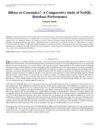 Hbase Or Cassandra? a Comparative Study of Nosql Database Performance