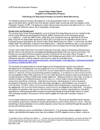 ILRP Pesticides Evaluation Protocol 1 Central Valley Water Board Irrigated Land Regulatory Program Prioritizing and Selecting Pe