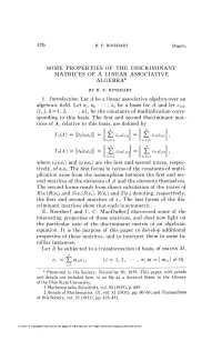 Some Properties of the Discriminant Matrices of a Linear Associative Algebra*