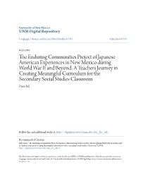 The Enduring Communities Project of Japanese American Experiences in New Mexico During World War II and Beyond