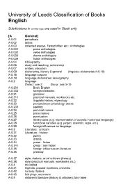 University of Leeds Classification of Books English