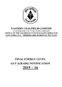 ECL Final Energy Level GCV(Grade) Notification 2015-16