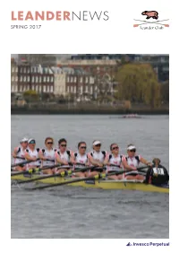 LEANDERNEWS the Official Newsletter of Leander Club Is Published Twice Yearly, in Late Spring and Autumn