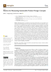Metrics for Measuring Sustainable Product Design Concepts