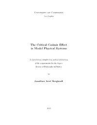 The Critical Casimir Effect in Model Physical Systems