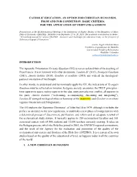 Catholic Education, an Option for Christian Humanism, from and for Communion: Basic Criteria for the Application of Veritatis Gaudium