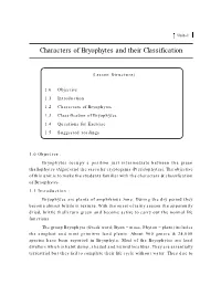 Characters of Bryophytes and Their Classification