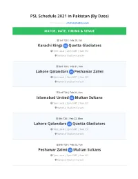 PSL Schedule 2021 in Pakistan (By Date)