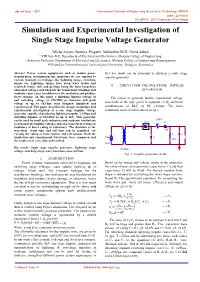 Simulation and Experimental Investigation of Single Stage Impulse Voltage Generator