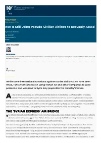 Iran Is Still Using Pseudo-Civilian Airlines to Resupply Assad by Farzin Nadimi