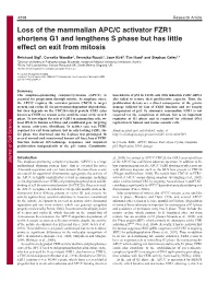 Loss of the Mammalian APC/C Activator FZR1 Shortens G1 and Lengthens S Phase but Has Little Effect on Exit from Mitosis