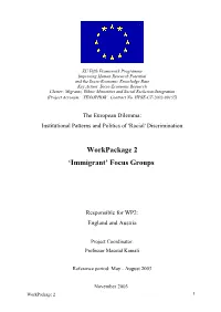 Workpackage 2 'Immigrant' Focus Groups