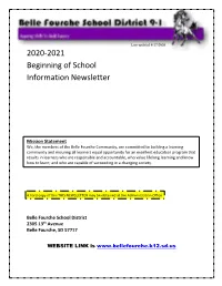 2020-2021 Beginning of School Information Newsletter