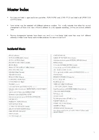 Master Song List