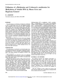 Utilization of L-Methionine and S-Adenosyl-L-Methionine for Methylation of Soluble RNA by Mouse Liver and Hepatoma Extracts1