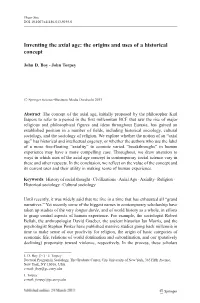 Inventing the Axial Age: the Origins and Uses of a Historical Concept