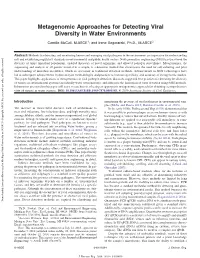 Metagenomic Approaches for Detecting Viral Diversity in Water Environments