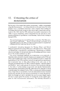 12. Criticizing the Critics of Monetarism