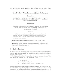 On Perfect Numbers and Their Relations 1 Introduction