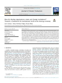 Towards a Framework for Institutional Work in the Sharing Economy