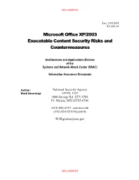 Microsoft Office XP/2003 Executable Content Security Risks and Countermeasures