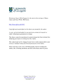 Robertson, Stuart (2004) Figures for the Artist in the Writings of Henry James and Oscar Wilde. Phd Thesis