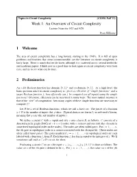 Week 1: an Overview of Circuit Complexity 1 Welcome 2