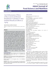 Anti-Inflammatory Effects of Resveratrol and Related Polyphenols Contribute to Their Potential Beneficial Effects in Aging