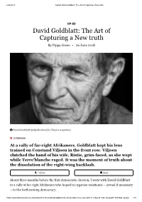 David Goldblatt: the Art of Capturing a New Truth