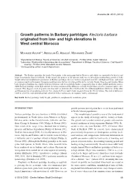 Growth Patterns in Barbary Partridges Alectoris Barbara Originated from Low- and High Elevations in West Central Morocco